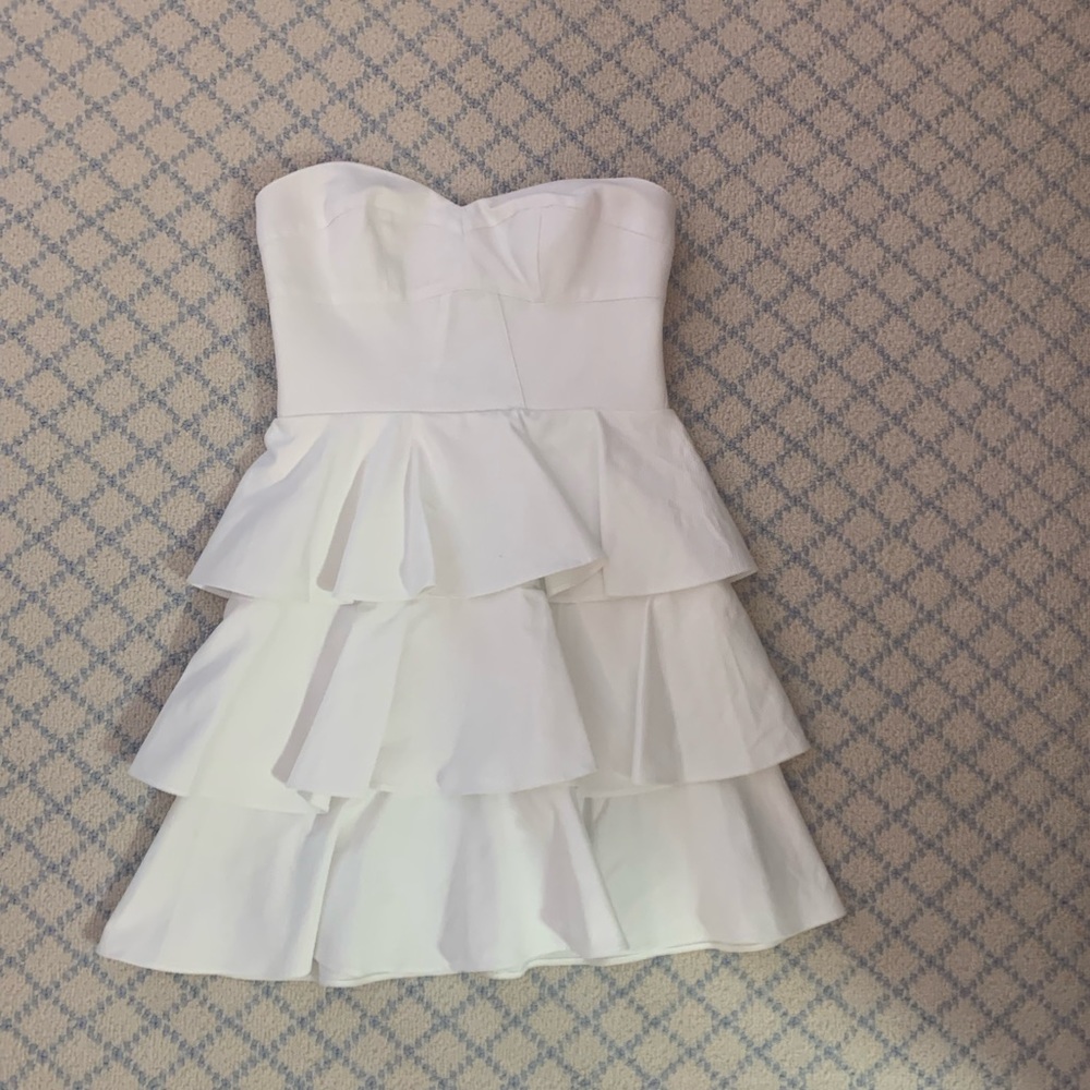 Strapless white mini dress